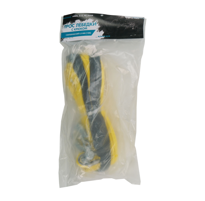 Трос лебедки, синтетический 5,5 мм (15м) + крюк